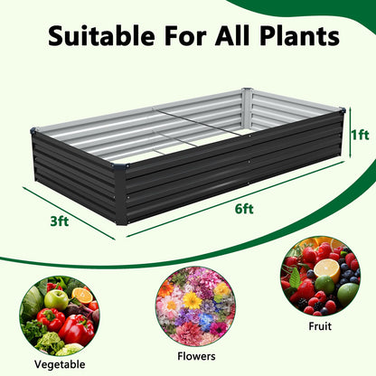 Meberam 2 Pack 6x3x1FT Galvanized Raised Garden Beds Kit Outdoor Metal Gardening Planter Box for Vegetable Elevated Flower Herbs,Black