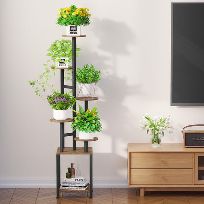 Homsorout Plant Stand Indoor with Grow Light,6-Tiered Tall Plant Stand Indoor, Metal Plant Shelf with Adjustable Light, Ideal for Living Room, Garden, Patio (Black Brown)