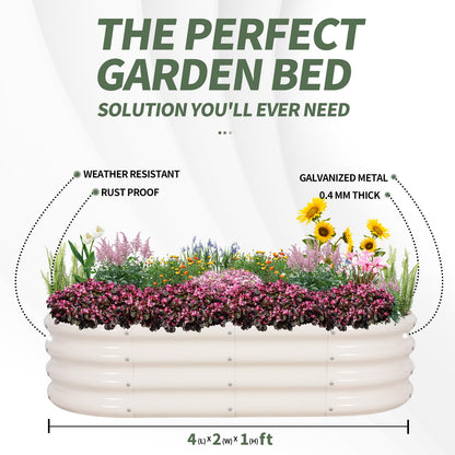 Galvanized Raised Garden Bed- Planter Garden Boxes Outdoor, Raised Beds for Gardening, 4x2x1ft Metal Garden Bed Kit for Vegetables Flower, Planter Raised Bed with Protective Tape & Tools.White-4pack