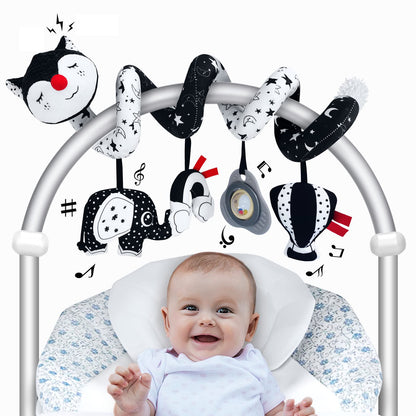 FATI Car Seat Toys for Babies 0-6 Months, Black and White High Contrast Baby Spiral Carseat Toy for Infant 0-3, 3-6 Newborn, Stroller Toys for 0 3 6 9 12 Months Baby Ideal Gift