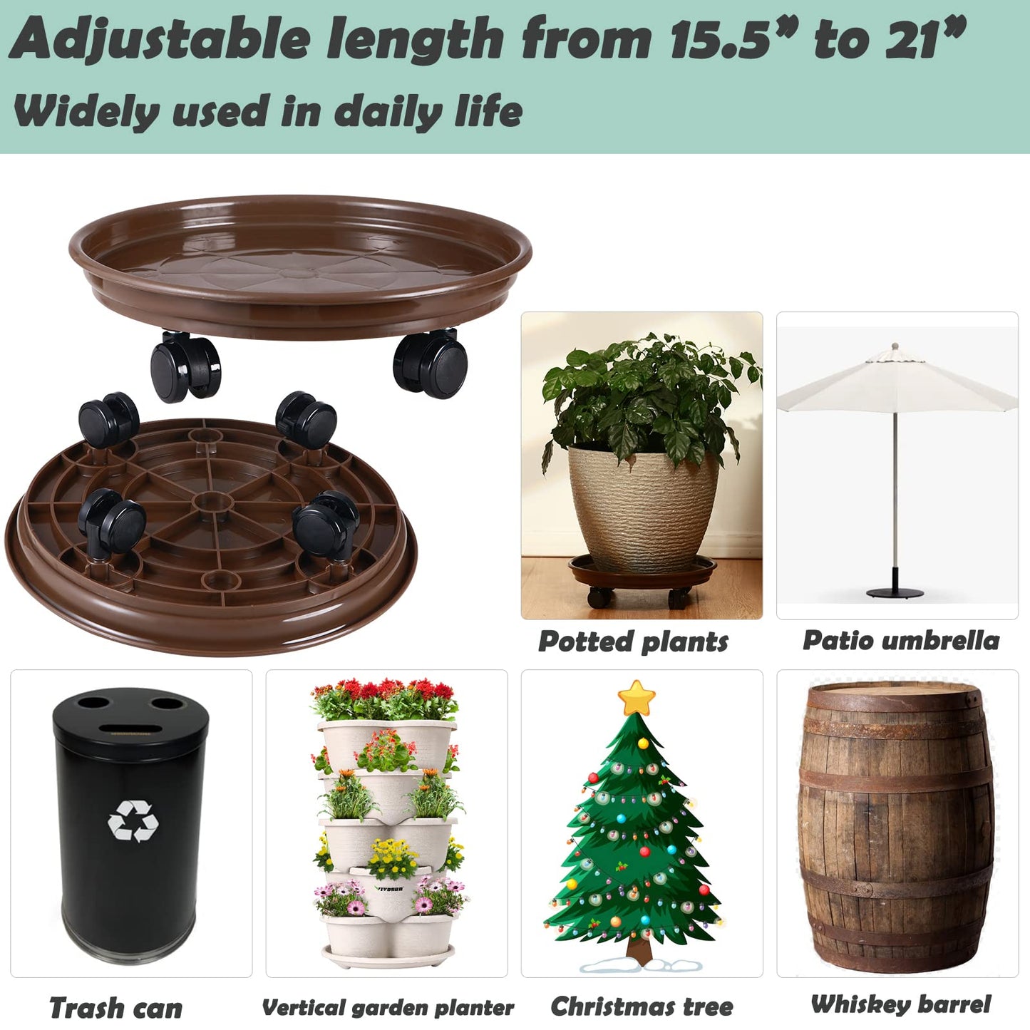 5 Packs Large Plant Caddy with PU Wheels 12" Rolling Plant Stands Heavy-duty Plastic Plant Roller Base Pot Movers Plant Saucers on Wheels Indoor Outdoor Plant Dolly with Casters Planter Tray Coaster