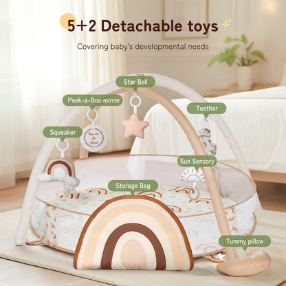 Mallify 6-in-1 XL Large Baby Gym & Ball Pit, Play Mat & Play Gym, Combination Baby Activity Gym with Milestone Cards for Sensory Exploration and Motor Skill Development, Balls are not Included