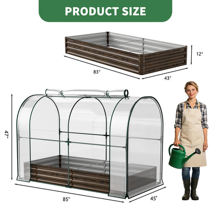 Galvanized Raised Garden Bed for Gardening Vegetables with Cover, 82.7"x43.3"x47.2" Outdoor Metal Planter Box Kit with Roll-Up Large Screen Windows Mini Greenhouse for Growing Vegetables Flower