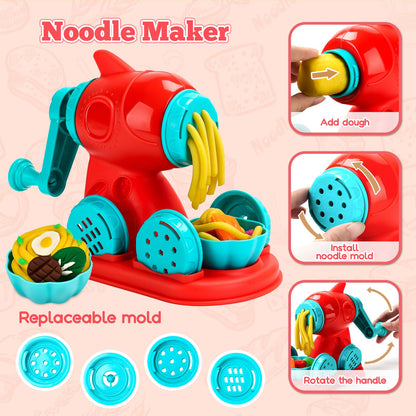 SOCBTNSO 3 in 1 Dough Sets 59 PCS for Kids Ages 4-8, Dough Tools Kit with Ice Cream Noodle Hamburger Maker Machine, Kitchen Creations Art Crafts Food Play Toys for Boys Girls Kids Toddlers Ages 3+