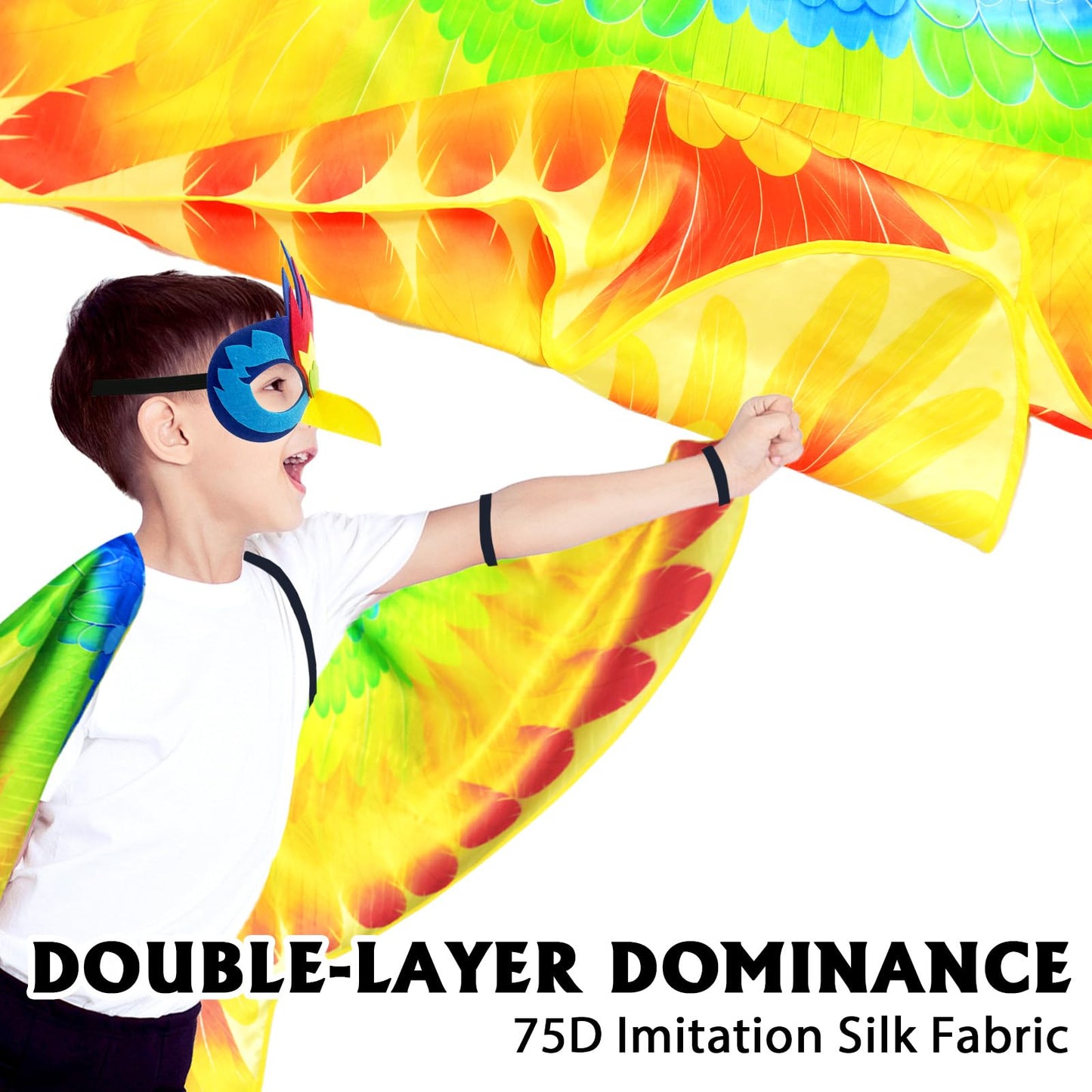 iROLEWIN Double-Sided Bird-Wings-Costume for Kids Parrot-Costume 3D Bird Mask as Toddler Dress-Up Animal Birthday Gifts Toy
