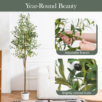 Sillaff Olive Tree 6FT Fake Tree Faux Plants Indoor with Pot Artificial Tree Nearly Natural Olive Branches and Fruits for Living Room Home Office Decorations