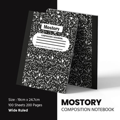 MOSTORY Pack of 10 Composition Notebook - Wide Ruled 200 Pages (100 Sheets), Size 7.5" x 9.75", Bulk School Supplies, Office, Bulk Notebooks for School, Writing Journal Notebook with Lined Paper