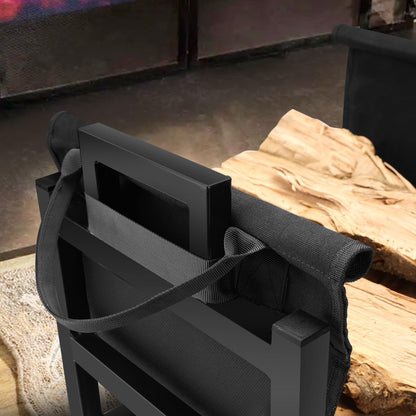 MOFEEZ Firewood Rack Log Holder Indoor with Wood Carrier, Powder-coated Steel Made, Up-loaded to 110lb, 18inch(L) x 13inch(W) x 17inch(H)