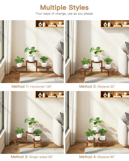 Jotboom 3 Tier Corner Plant Stand Indoor - Adjustable Wood Convex Flower Stand for Small Spaces, Heavy Duty Long Plant Shelf for Living Room Balcony Hallway