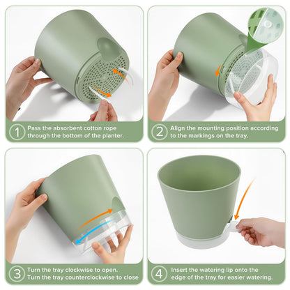 GARDIFE 2026 Upgraded Self Watering Plant Pots with Drainage Hole, 7/6.5/6/5.5/5/4 Inch Flower Planting Containers for House Plants, African Violet, Flowers, Cactus (Green, 7+6.5+6+5.5+5+4 inch)