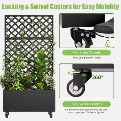 Luzfuego Metal Planter Box with Trellis, 72" Tall Outdoor Raised Garden Bed on Wheels, Flower Planter for Climbing Plants with Drainage Holes & Lockable Casters