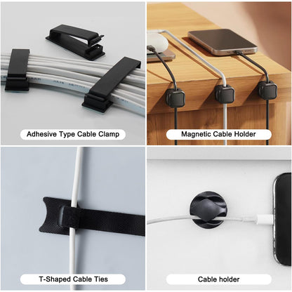 Under Desk Cable Management Tray, No Drill Steel Cord Organizer Kit with 52Pcs Different Essential Accessories for Home Office Standing Desk (13.4inch, Black)