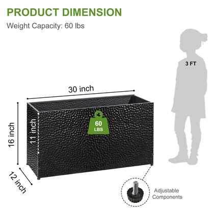 BAYN 30x12x16 Inch Rectangular Metal Planter Box – Black Hand-Hammered Metal Planter with Pre-Drill Holes, Heavy Duty Outdoor Garden Planter for Patio, Porch, Yard