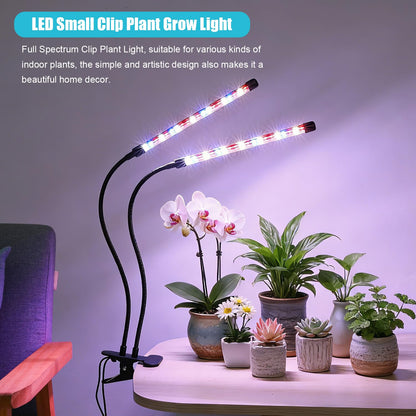 Indoor Plant Grow Light, Full Spectrum Clip Plant Lamp with Red, Blue, White Light, Plant Growing Light with Adjustable Gooseneck, 4/8/12/18H Timer, 10 Brightness Levels, 3 Lighting Modes, 2 Head