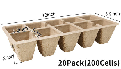 SYITCUN 200 Cells Seed Starter Tray, 20 Pack Biodegradable Seed Starter Kit, Peat Pots for Seedlings with 200 Plant Labels, 2 Seed Planting Tool and 1 Spray Bottle