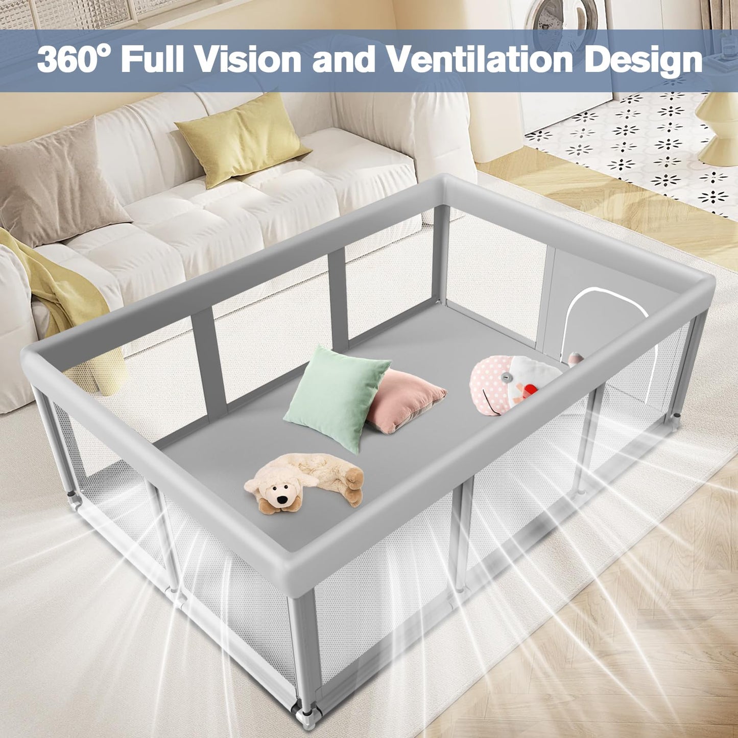 Large Baby Playpen for Babies and Toddlers, Playpen 74×50, Large Baby Play Yards Indoor & Outdoor, Sturdy Safety Baby Play Pen with Soft Breathable Mesh, Toddlers Activity Center with Anti-Slip Base