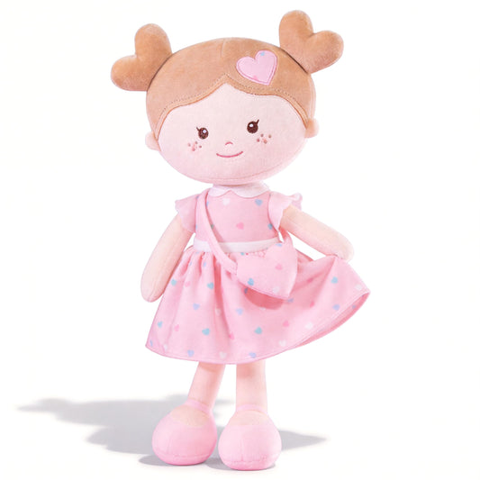 Onetoo First Baby Dolls Plush Rag Doll Soft Baby Toy Girls Sleeping Cuddle Buddy Doll Wear Pink Dress 14"