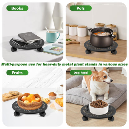 DEELF OUTLET 3 Packs 13.5" Large Metal Plant Caddy with Wheels Heavy-Duty Plant Dolly Pot Mover Rollers Rolling Plant Stands Indoor Outdoor Wheeled Plant Holder Coaster Trolley