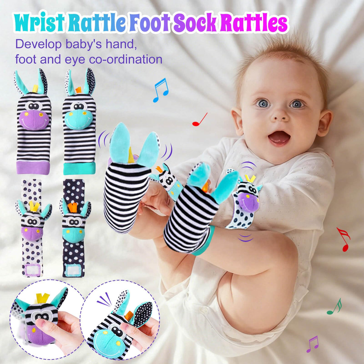 Baby Toys 0-6 Months - Baby Rattles Teething Toys 3-6 Month Infant Toys 6-12 Months Teether Toy 3 4 5 6 Month Old Newborn Essentials Must Haves Wrist Socks Toddler Stocking Stuffers Christmas Gifts
