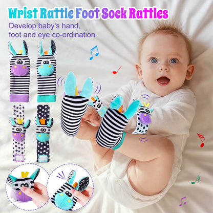 Baby Toys 0-6 Months - Baby Rattles Teething Toys 3-6 Month Infant Toys 6-12 Months Teether Toy 3 4 5 6 Month Old Newborn Essentials Must Haves Wrist Socks Toddler Stocking Stuffers Christmas Gifts