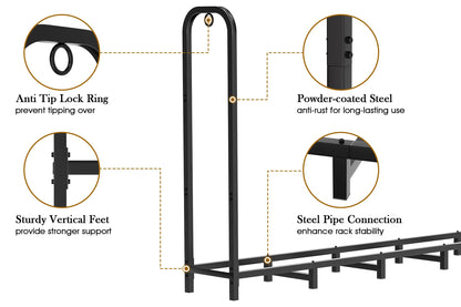 Gtongoko 8ft Heavy Duty Metal Firewood Rack Outdoor Indoor Adjustable Fire Wood Holder Rack for Fireplace, Log Racks for Firewood Outdoor, Wood Pile Storage Organizer, Black