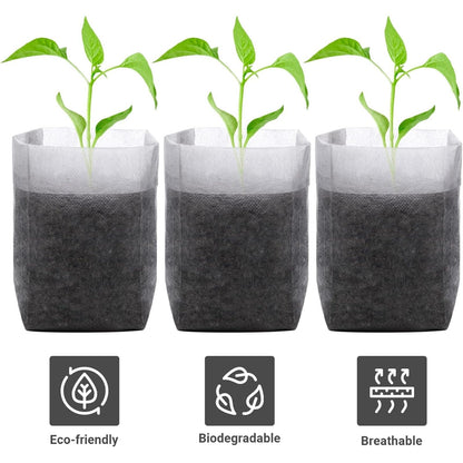 Plant Nursery Grow Bags, Non-Woven Fabric Seedling Starter Pots for Vegetable, Flower, Fruit Saplings, Tree Growing, Home Garden Supply (9.85"x9.85"/Pack of 100)