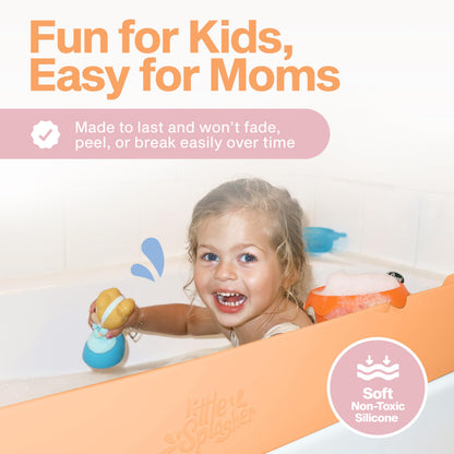 Little Splasher Original PlayPad, Bathtub Splash Guard Play Shelf - Toy Tray Caddy Holder Storage - Suction Cups Attach to Bath Tub - No Mess Water Spill in Bathroom for Toddlers Kids Baby (Orange)