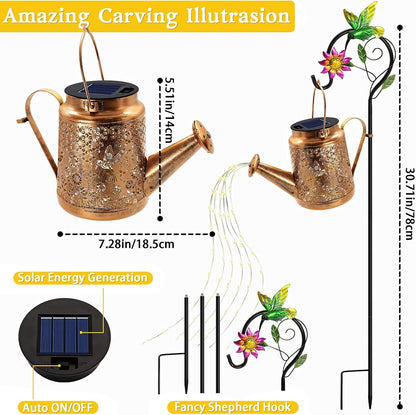 Big Solar Lanterns Outdoor Waterproof, Gifts for Mom Grandma Women Wife Daughter Mother's Day, Hummingbird Sunflower Watering Can with Shepherd Hook, Hanging Lanterns, Solar Path Lights Outdoor Decor