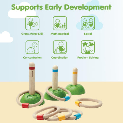 PlanToys® Meadow Ring Toss Wooden Montessori Coordination and Gross Motor Toy | Focus, Aim, Balance and Movement Development Activity | Eco Friendly Outdoor and Indoor Learning Game