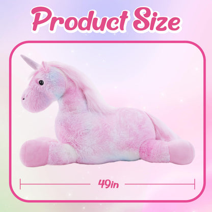 GADXV 49 inch Pink Unicorn Stuffed Animal, Giant Stuffed Unicorn Plush, Large Unicorn Stuffed Animal for Girls Big Pink Plush Birthday, Christmas