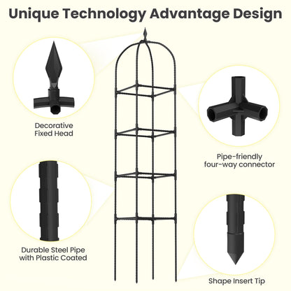 2 Pack 70.87" Garden Obelisk Trellis for Climbing Plants – Rustproof Metal Plant Tower, Pyramid Design for Roses, Clematis, Jasmine, and Vegetable Vines, Indoor & Outdoor Use, Black