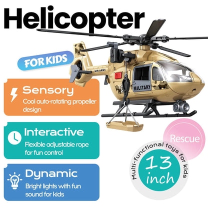ANJARU Helicopter Toy with Lights and Sound,Simulative Rescue Helicopter Toddler Kids Toys for Kids Aged 3 4 5 6 Pull-Back Propeller Army Toys Toddler Kids Boys Gifts (Military-Helicopter)
