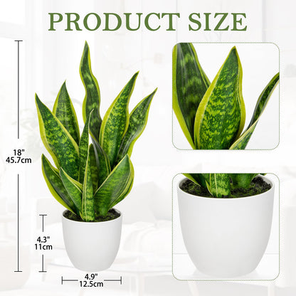Hollyone Artificial Snake Plant Potted Faux Sansevieria Trifasciata Plants, 18" Tropical Fake Plants in White Pots for Home Office Room Indoor Decor Housewarming Gifts