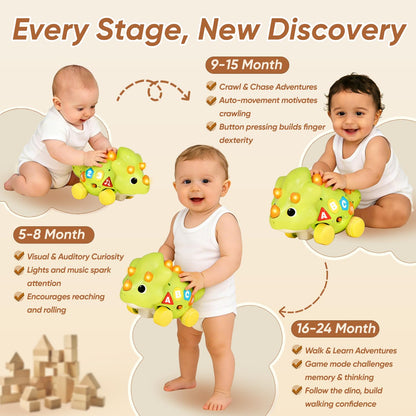 Seozio Dinosaur Baby Musical Toys, Dinosaur Tummy Time Toy with Musical for Kids, Early Learning Educational Crawling Toys Gifts for Toddlers Ages 1-3.