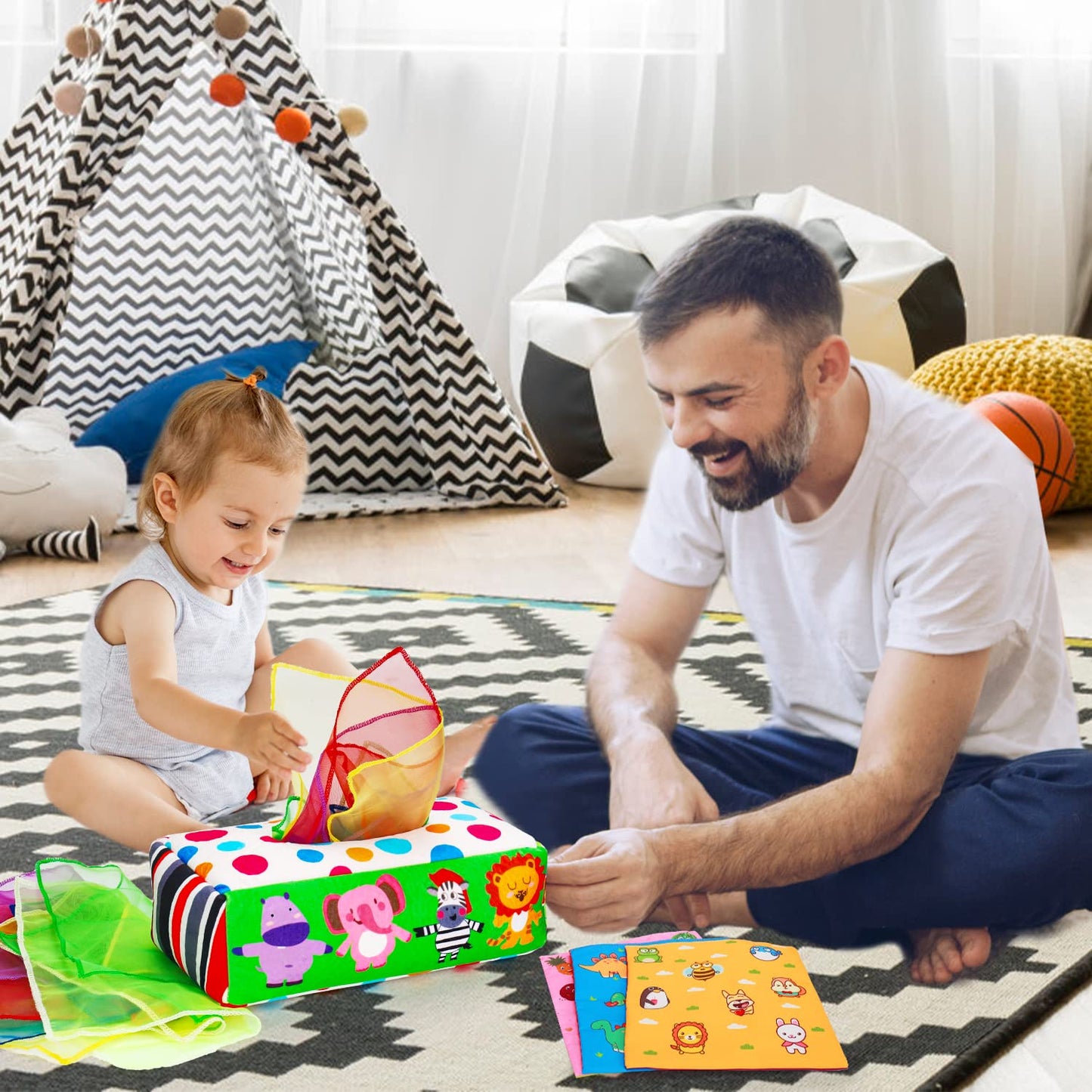Thremhoo Baby Toys 3 4 5 6 7 8 9 12 Month Old Montessori Tissue Box Toys for Babies Infants 0-6 6-12 Months Sensory Educational Crinkle Toy Developmental Gift for 1 2 Year Old Boys Girls Toddlers