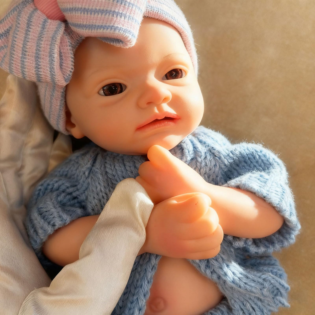 Gileutay 12 Inch Life Like Silicone Baby Doll Girl with Open Mouth Realistic Full Body Silicone Reborn Baby