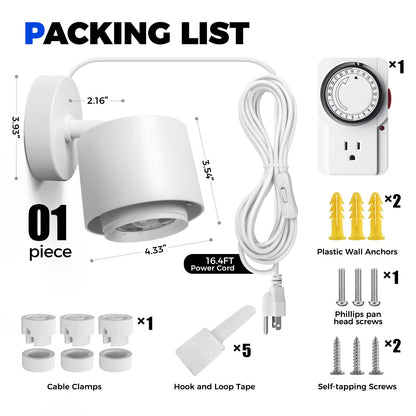 Barrina TR40a Track LED Grow Lights for Indoor Plants, 15°-60° Adjustable Beam Angle, 40W 4000K Wall Mounted Plant Light, Full Spectrum Ceiling LED Growing Lamps with Timer, White Cover, 1-Pack