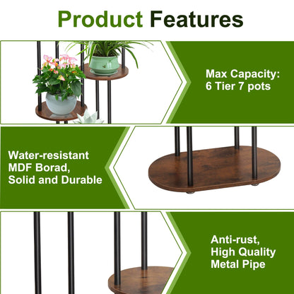 Exrisiry Plant Stand Indoor - 6 Tiers Plant Holder Indoor 7 Pots Flower Plant Shelf, 44.8 Inch Tall Large Wooden Plant Rack for Living Room, Patio, Balcony Decor, Gardening Gift, Black