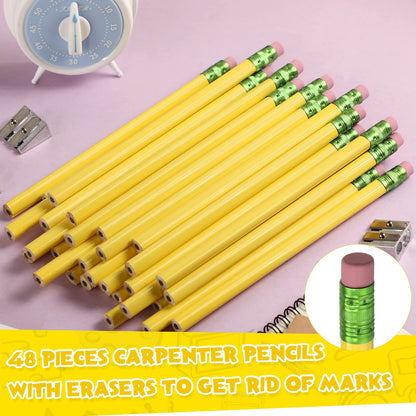 Fainne 48 Pcs Fat Pencils Jumbo Big Thick Large Pencils and 3 Pieces Sharpeners for Kids Beginners Preschoolers Kindergarten School Office Supplies(Yellow+Green,Triangle)