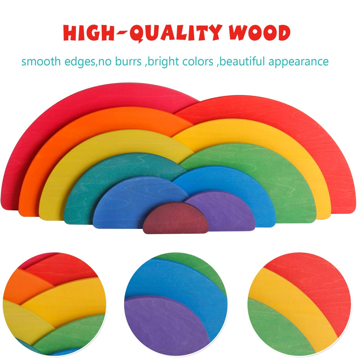 Dinhon 11Pcs Semicircle Stacking Toys Game Rainbow Stacker Wood Building Blocks Set for Kids Construction Building Toys Set Preschool Wooden Blocks for Boys Girl Colorful Learning Educational Toys