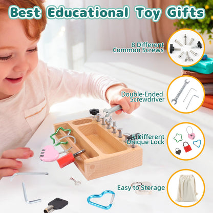 TOUHKAN Montessori Screwdriver Board Set Lock and Key Toys Kids Tools Nuts and Bolts Montessori Toys for 3 4 5 Year Old Learning Practical Life Materials Fine Motor Skills Occupational Therapy Games