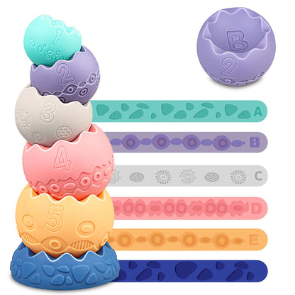 Miawow Stacking Balls Soft Toys for Babies 6 12 18 Months 1 Year Old Girls Boys - Toddlers Sensory Educational Montessori Baby Blocks - Infant Newborn Teething Learning Stacker Cups-Easter Basket