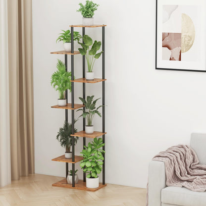 JEPRECO Plant Stand Indoor 7 Tier 8 Potted Metal Wood Plant Shelf, Multiple Flower Pots Corner Tall Plant Holder Stands for Living Room Balcony Bedroom, Rustic Brown