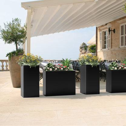 Nessxa Tall Metal Planter Box for Outdoor Plants 30" L x 12" W x 24" H, Heavy Duty Steel Large Planter Box with Removable Insert Shelf, Modern Décor for Tall Plants, Trees, Flowers (Black)