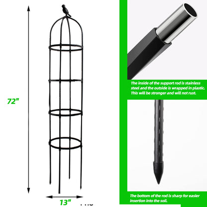 Garden Trellis for Climbing Plants, Rustproof Metal Pipe with Heavy Duty 6ft, Garden Outdoor Indoor Potted Plant Support（Black）