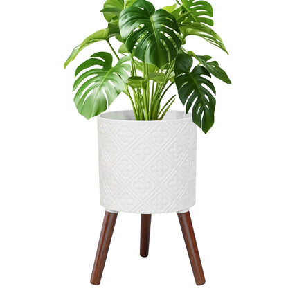 nacltlo 10 Inch Plant Pot with Stand, Planter for Indoor Plants, Modern Large Flower Planter Pot with Drainage Holes for Outdoor, Matte White