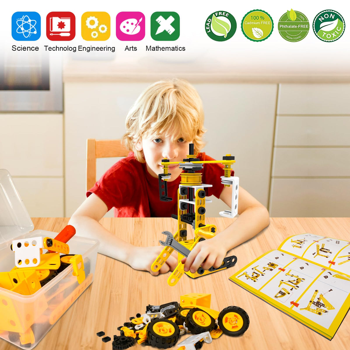 STEM Building Toys, 10 in 1 Construction Set for Preschool Kids, Educational Creative Games Holiday Idea Gift for 5+ Years Old, Stem Activities for Kids Ages 4-8 5-7 6-8 Boy Birthday Gifts