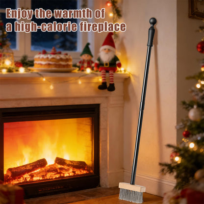 59" Fireplace Brush, Adjustable Metal Handle with Metal bristles, Suitable for Indoor fireplaces, Outdoor fire pits, and Camping. Easily Clears Ashes and Embers