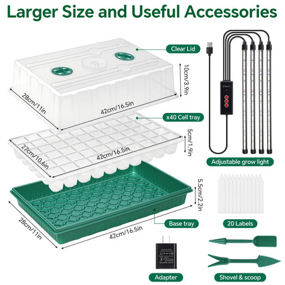 VPQZUPG 2 Pcks Seed Starter Tray 120 Cells Seed Starter Kit with Grow Light, Seed StartingTrays for Seed Seedling Planting Starter, Mini Greenhouse Plant Germination Trays