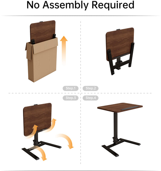 alawooder 25 Inch Mobile Folding Desk - No Assembly, Pneumatic Sit-Stand, 29-42" Height Adjustable Rolling Laptop Desk with Hidden Wheels, 0-90° Tilt Top for Home Office, Craft & Study